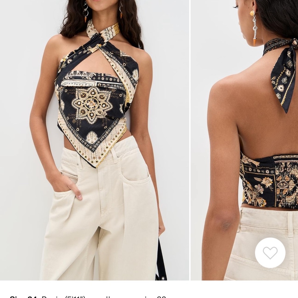 Isabel Marant Black and Gold Patterned Crop Top